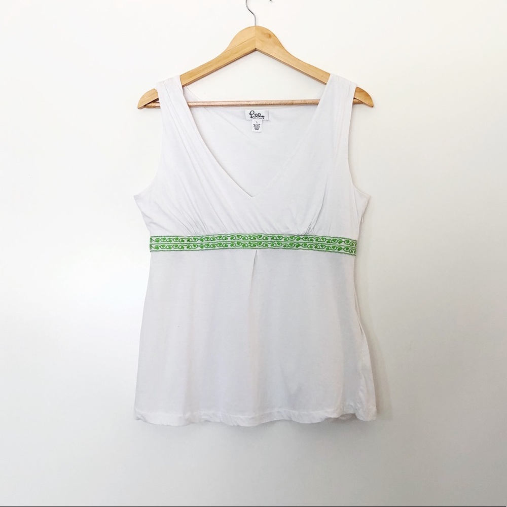 Lilly Pulitzer White Top with Green Trim